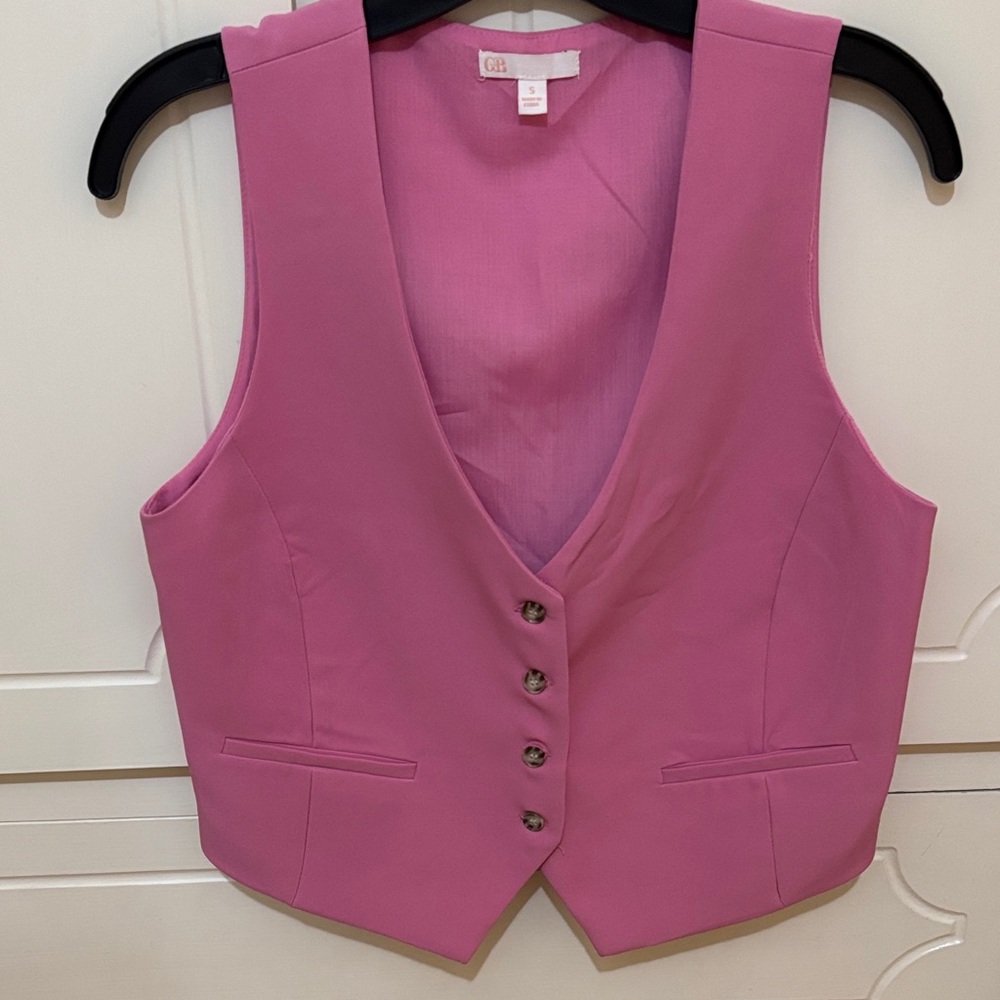 GB girls Pink Sleeveless V-Neck Button Front Vest